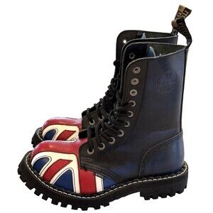 STEEL BOOTS 10 EYELETS BRITISH FLAG/PUNK BOOTS/ SCREW SOLE SZ 39/US 7 NEW